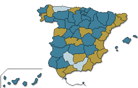 Mapa coloreado seg�n los resultados de la candidatura comparados con los resultados de 2008
