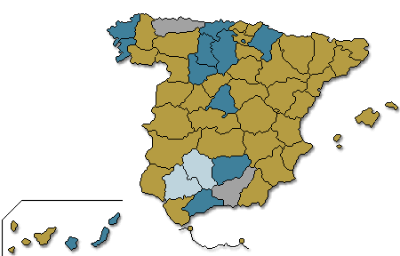 Mapa coloreado segn los resultados de la candidatura comparados con los resultados de 2008