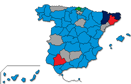 Mapa coloreado seg�n la candidatura ganadora en cada circunscripcion